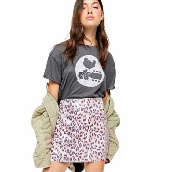 NEW Free People Pink Skinny Sequin Cheetah Skirt - Picture 6 of 15